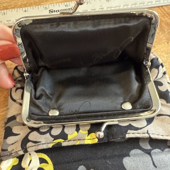 Vera Bradley Turnlock Wallet Baroque Floral Pattern Black Yellow Gray - Picture 8 of 12